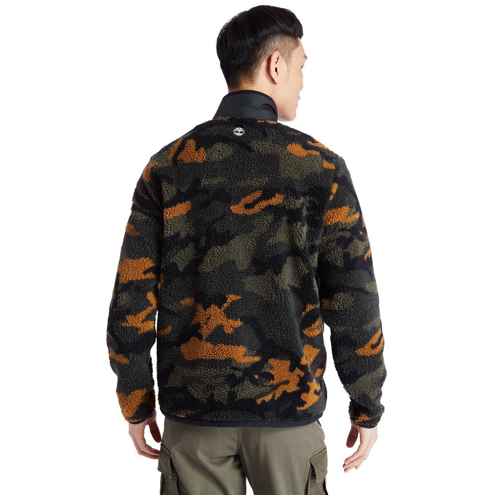 Timberland Mens Jackets Camo Recycled Fleece - Black/Green/Brown - India UY7136948